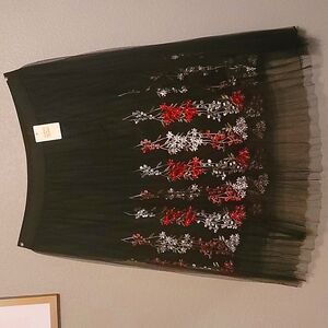 Black Floral Printed Tutu midi skirt